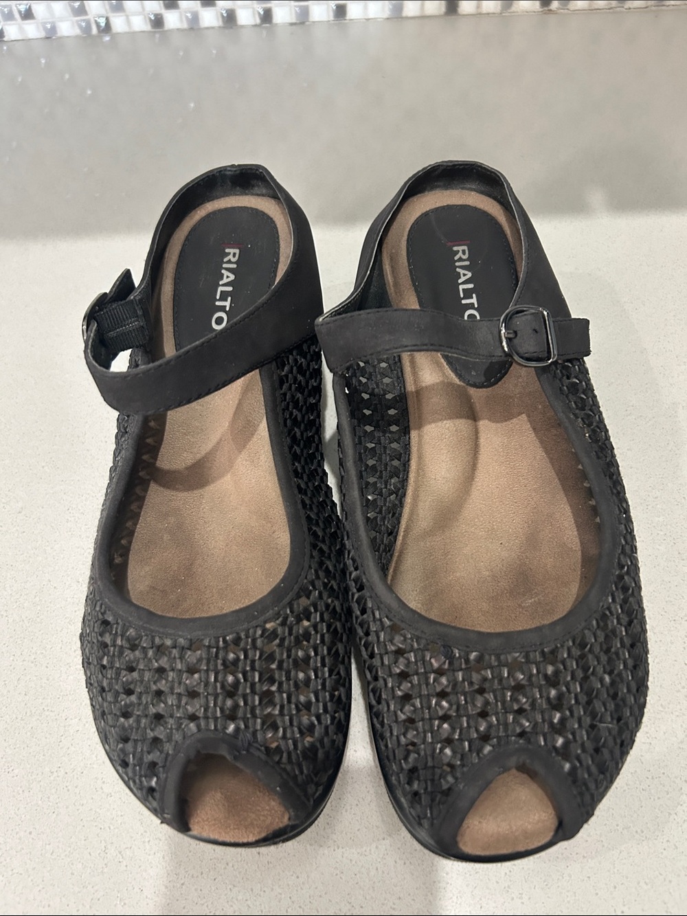 Rialto Black Woven Mary Jane Peep-Toe Shoes